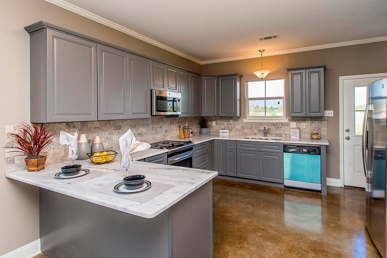 The rear view of the Magnolia model home's kitchen area