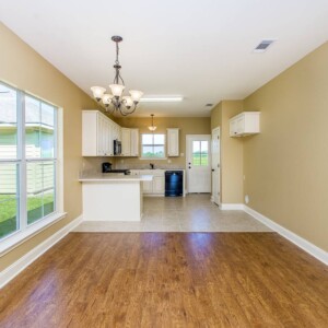 Full view of the living area and kitchen