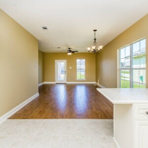 Reverse view of the living area and kitchen